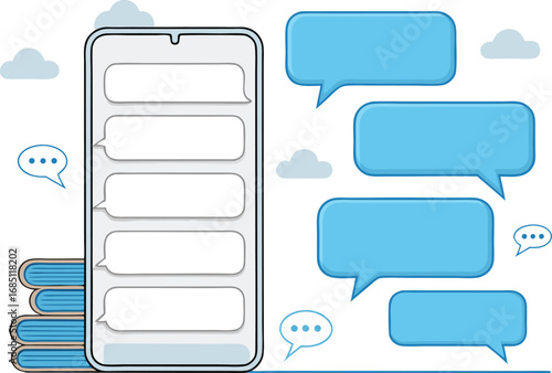 Modern smartphone displaying chat bubbles and messages, conveying digital communication and connectivity