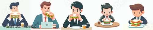 vector of a businessman having a sandwitch breakfast
