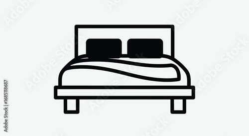 Vector illustration of double bed with pillows and duvet