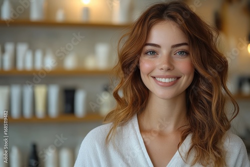 Happy woman enjoying her time in a modern beauty salon with a welcoming atmosphere Free Download Happy woman enjoying her time in a modern beauty salon with a welcoming atmosphere - GFXLoad