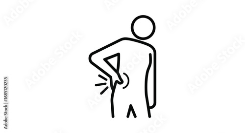 Vector illustration of stick figure with back pain, holding lower back