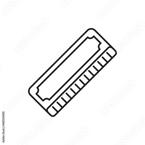 Harmonica depiction a small mouthblown musical instrument featuring outlined form and rectangular shape. Editable stroke. Vector illustration