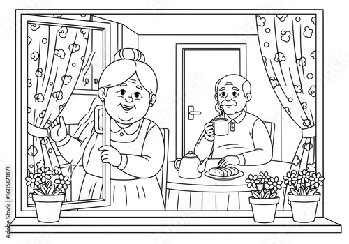 Elderly Couple Enjoying Breakfast Together Inside Cozy Home

