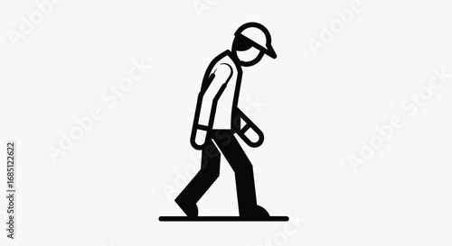 Vector illustration of a sad stick figure walking with head down