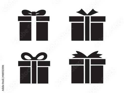 Elegant gift box silhouette icons set design for holiday moments