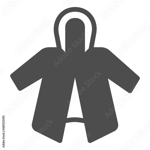 Cellophane raincoat with hood solid icon, workwear concept. Vector graphics. Raincoat with head protection, safety sign on white background, glyph style icon for mobile or web design.