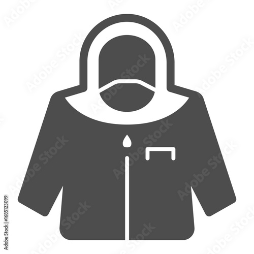 Costume of biological defense solid icon, workwear concept. Vector graphics. Work suit with mask and hood, safety sign on white background, glyph style icon for mobile or web design.