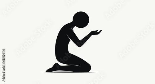 Vector illustration of silhouette of a person kneeling in prayer
