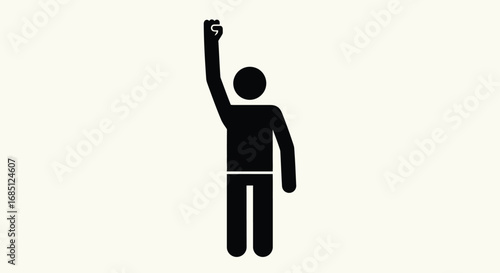 Vector illustration of black stick figure raising fist in protest