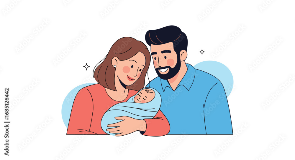 Fototapeta premium Happy family enjoying a new baby cuddles together with love and warmth a beautiful moment of parenthood beginning life