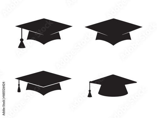 Classic Graduation Cap Silhouette Icons Set For Inspiration