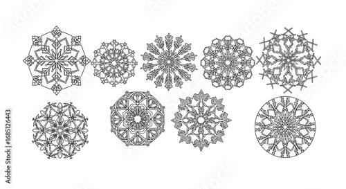 Collection of intricate snowflake designs for winter holiday decoration and crafting projects