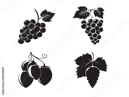 Elegant Grapes Silhouette Icons Set For Premium Designs