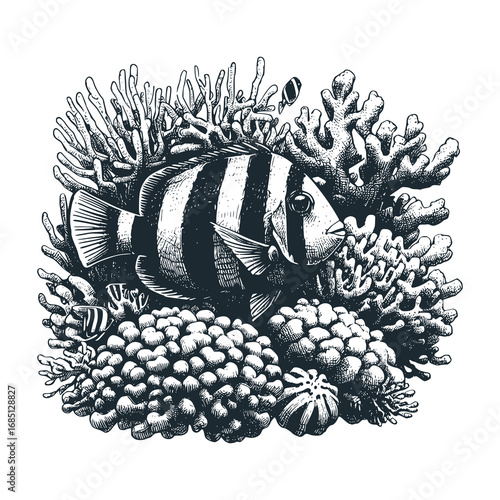 Life on the seabed – Black and White Icon Vector and Illustration