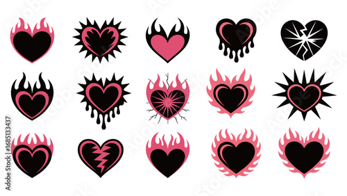 Fiery and Broken Hearts Pixel Art Collection A Bold Statement of Love and Loss