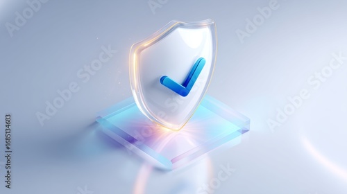 3d security shield icon with checkmark in blue glassmorphism style
