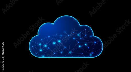 Cloud computing symbol with glowing connection nodes, futuristic tech PNG style, transparent background