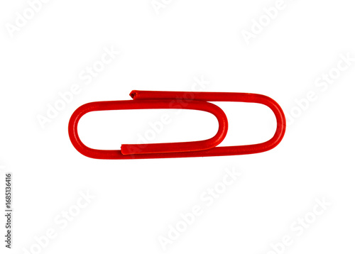 Close-up of red paper clip isolated on white, clipping path, PNG