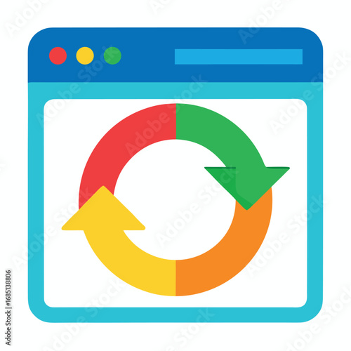Web browser window with circular refresh arrows icon, update process