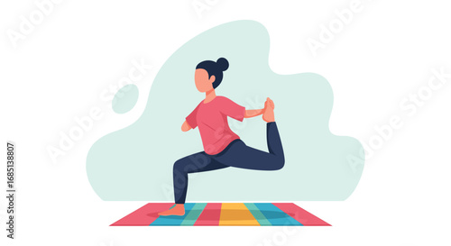 Woman in a dedicated yoga pose on a colorful mat, illustrating flexibility, balance, and mindful exercise for health and wellness. Ideal for fitness and lifestyle content.