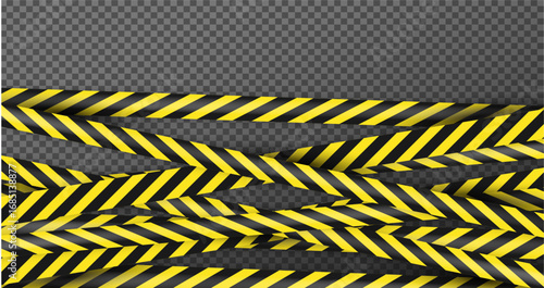 "Yellow black warning hazard tape illustration with transparent background, perfect for safety design, restricted area, construction, risk alert, and isolation illustration."