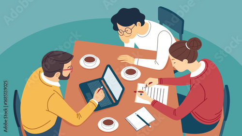 Professionals collaborating in a casual meeting, brainstorming ideas, and working together. Represents teamwork, discussion, and modern workspace concepts.