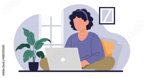 Individual productive at home on laptop, symbolizing remote work, online education, and modern flexible lifestyle.