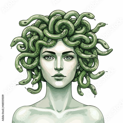 watercolor-style illustration of Medusa