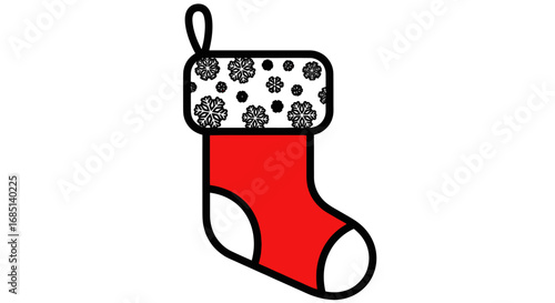 Red Christmas Stocking with Snowflake Pattern Cuff Illustration.