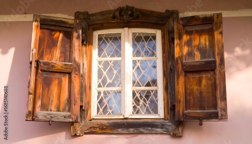 Rustic window with open shutters