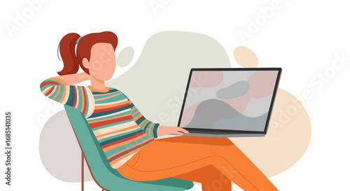 Relaxed individual comfortably using a laptop, symbolizing remote work, online education, or modern digital lifestyle. Perfect for business, tech, or leisure themes.