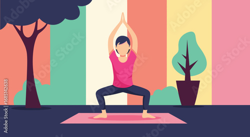 A vibrant illustration of a person practicing yoga outdoors, embodying balance and wellness. Ideal for health, fitness, and mindful lifestyle content.