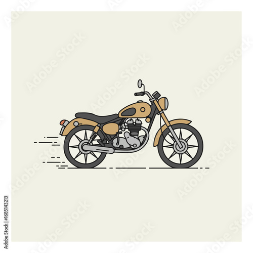 Vintage motorcycle illustration in profile view, conveying a sense of speed and freedom.
