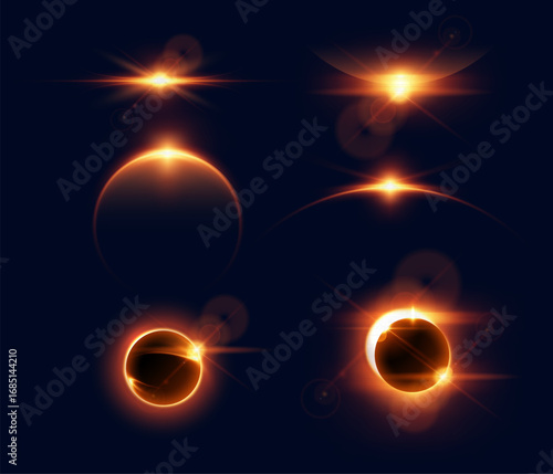 Sunrise and eclipse vector illustration set