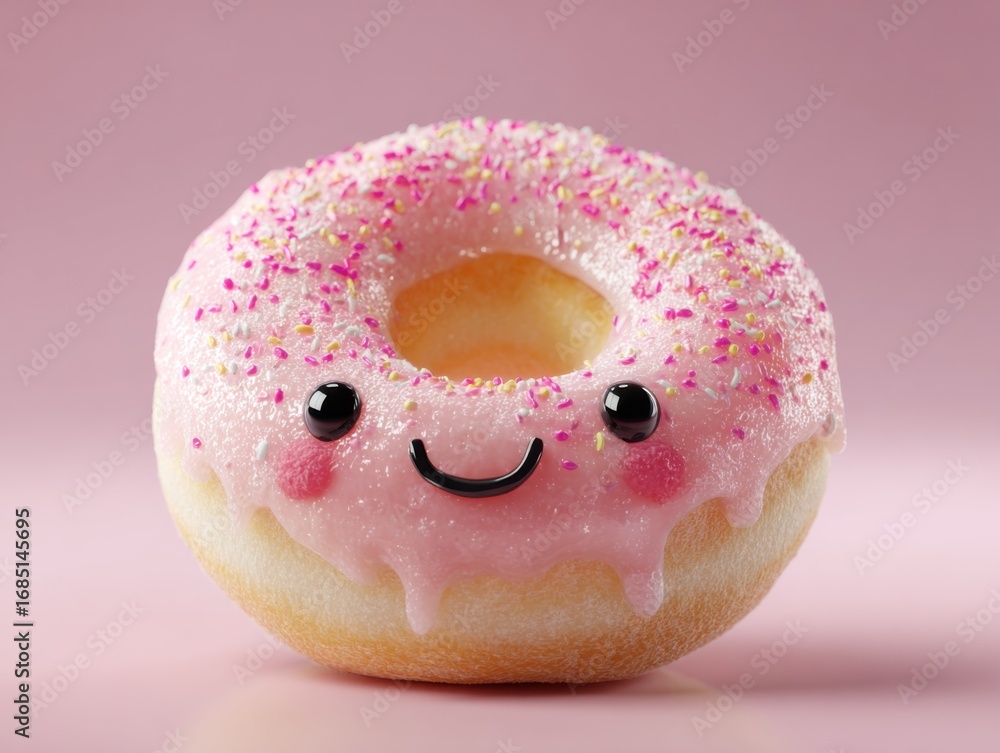 Kawaii Donut with Pink Frosting and Sprinkles Kawaii Donut with Pink Frosting and Sprinkles