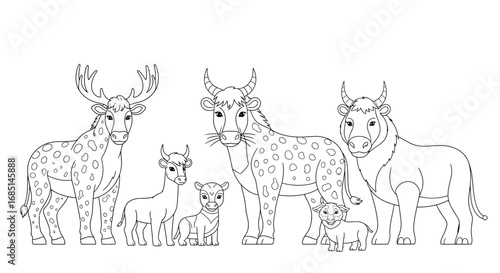 Minimal Anime Style Safari Animals Educational Coloring Page for Kids Learning Activity