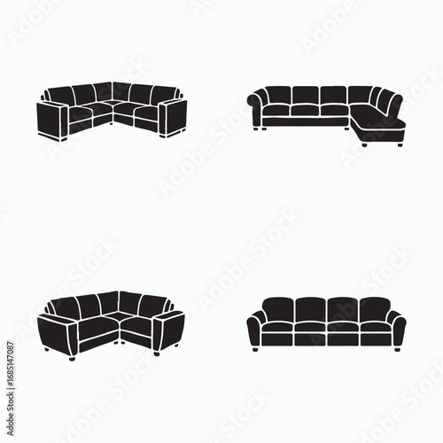 Sectional Sofa Solid Glyph Icon Collection