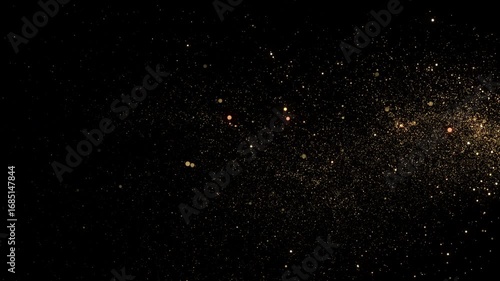 Golden Stars Trail Moving Left to Right Curve with Twinkling Particles Floating. Firework Flying on Black Background Christmas Style Design Element Overlay Screen. Gold Dust Glowing 3d Animation 4k.
