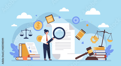 A traveling businessman uses cloud technology on his laptop to communicate business concepts with a flat cartoon design