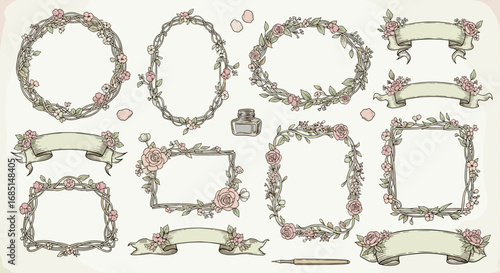 Classical Decorative Frames and Ornamental Borders Set Vector Illustration