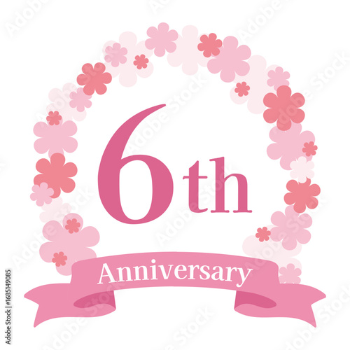 ピンクの花（桜）の周年記念アイコン　6周年