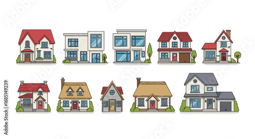 Colorful Neighborhood Houses with Various Architectural Styles Design
