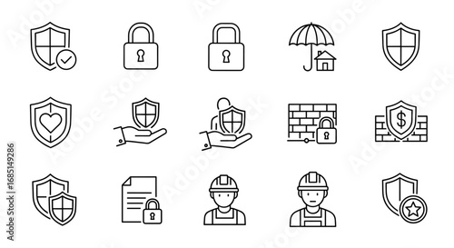  Security and Privacy Icon Set with Locks and Protection Symbols