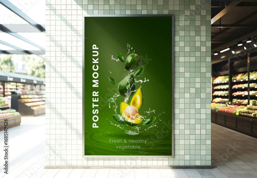 Vertical Poster Mockup in a Supermarket