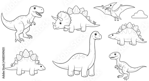 Minimalist Anime Style Dinosaurs Prehistoric Creatures Coloring Page Kids Fun