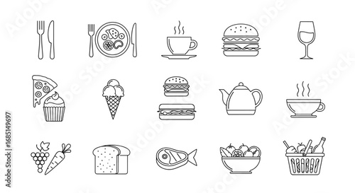 Food and Drinks Icons, vector illustration