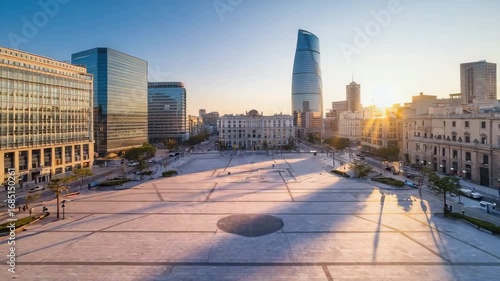 Wallpaper Mural Aerial drone shot of empty city square at sunrise. Torontodigital.ca