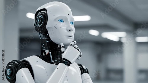 Humanoid robot deep in thought artificial intelligence concept