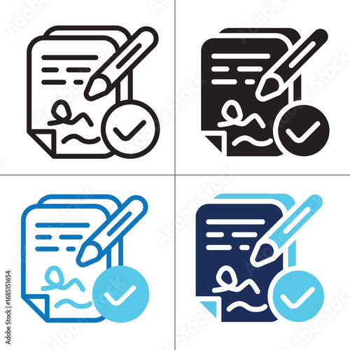 Agreement Document icon multiple style collection. Style include outline, solid, dual tone. Vector Illustration.
