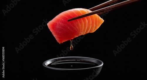 Fresh sashimi with chopsticks and soy sauce